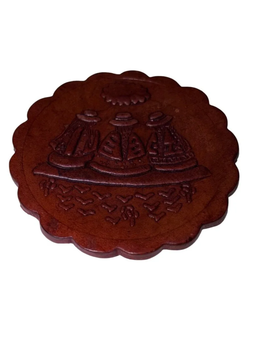 Vintage Peruvian Tooled Leather Coaster Set w/ Holder – Set of 6 Brown Stamped